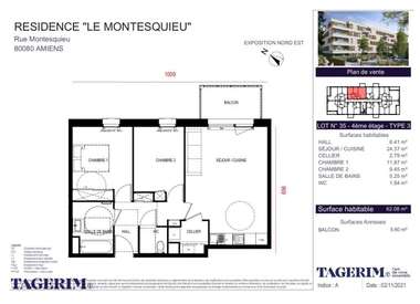 Appartement 3 Pièces 62 m²